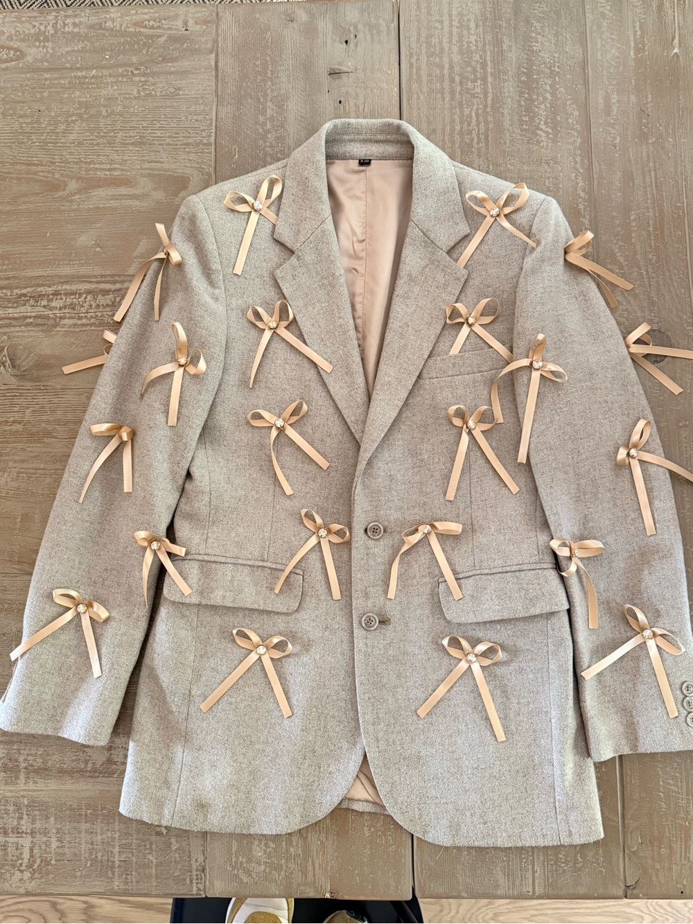 Lukas Roe Embellished Wool Blazer with Satin Bows & Crystal Details | Size 38
